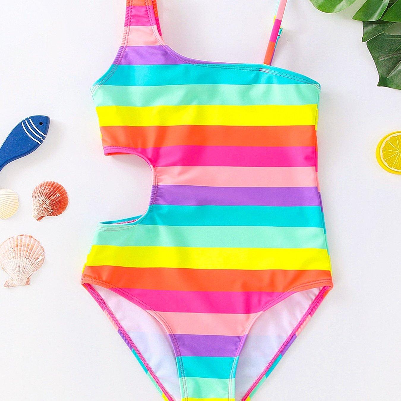 Toddler Girls Rainbow Striped One Piece Swimsuit