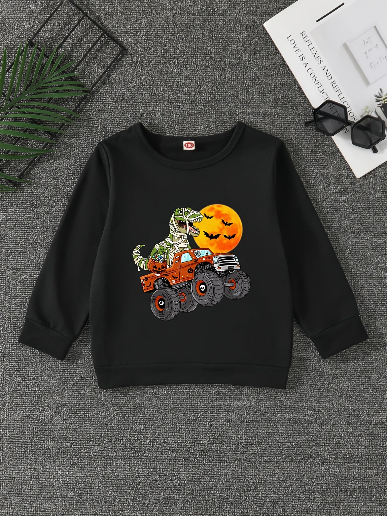 Boys Halloween Dino Driver Sweatshirt with Stretch Fabric