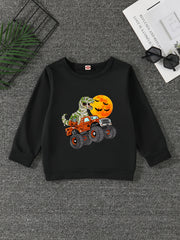 Boys Halloween Dino Driver Sweatshirt with Stretch Fabric