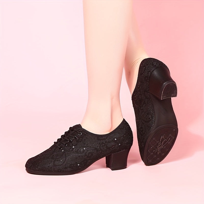 Sequined Latin Dance Shoes Thick Heeled Professional Dance Shoes
