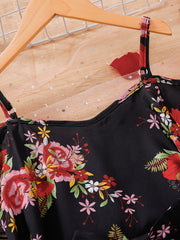 Girls Chiffon Flowers Print Cold Shoulder Dress With Belt