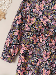 Girl's Butterfly Allover Graphic Long Sleeve Dress For Party