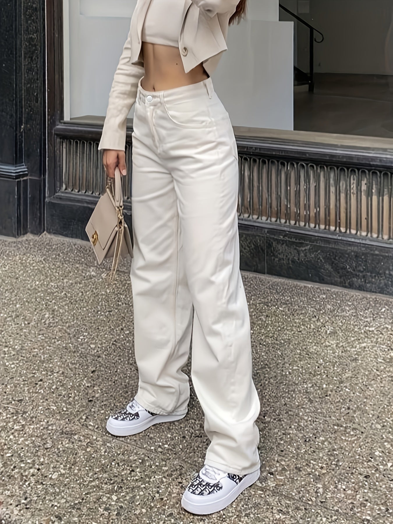Wide Leg Jeans Mid Rise Denim Pants