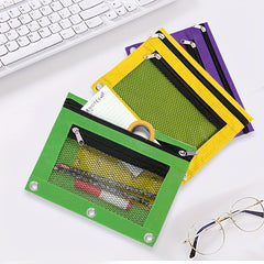 7pcs Zipper Pencil Pouches With Iron Rings For 3 Hole Binder