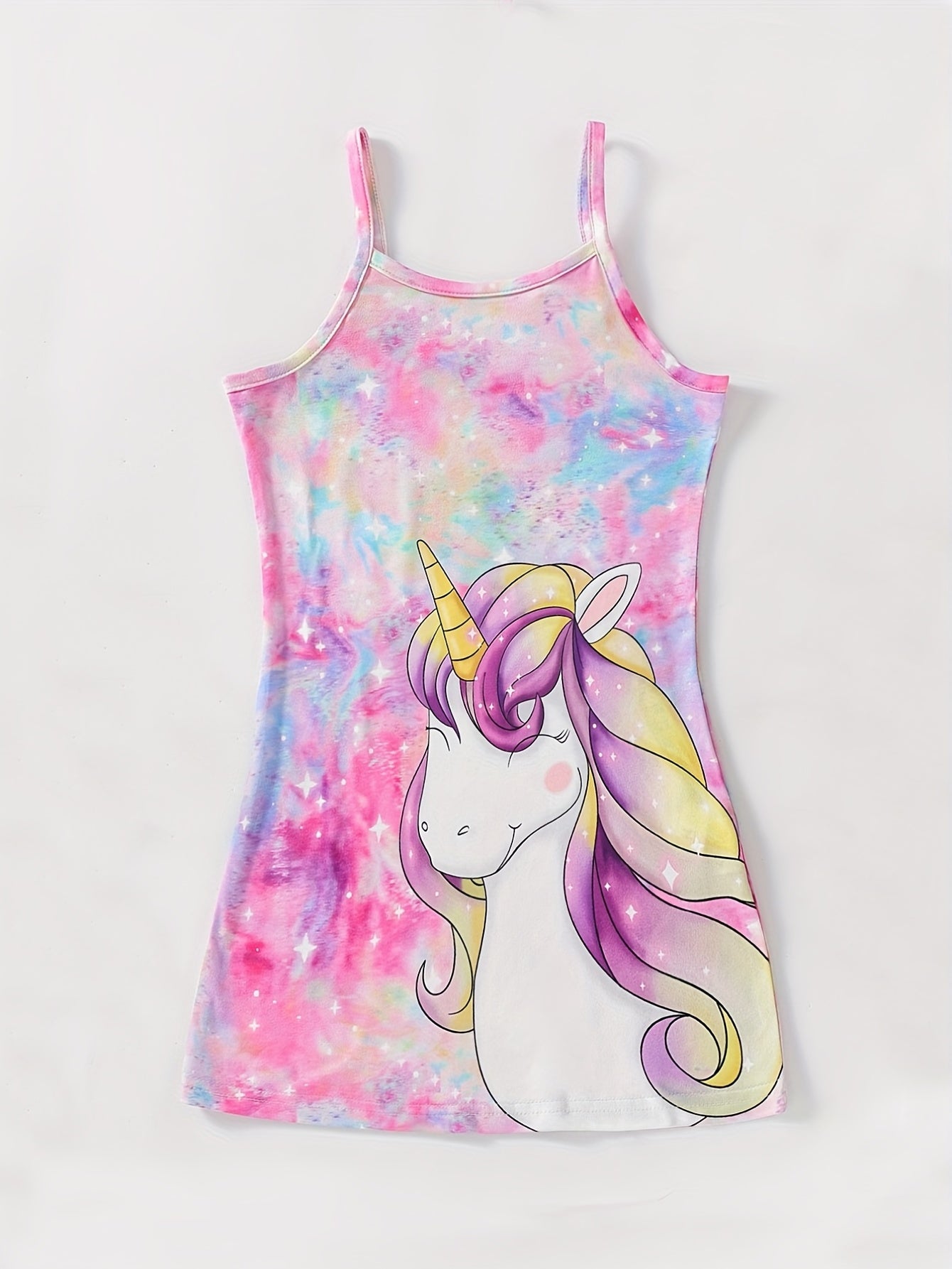 Girls Unicorn Starry Sky Tie Dye Nightdress Tank Dress Pajamas Loungewear