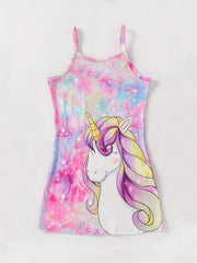 Girls Unicorn Starry Sky Tie Dye Nightdress Tank Dress Pajamas Loungewear