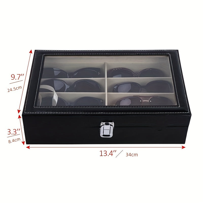 8 Slots Sunglasses Organizer Glass Lid Display Case Glasses Storage Holder