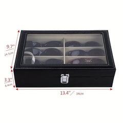 8 Slots Sunglasses Organizer Glass Lid Display Case Glasses Storage Holder