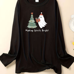 Women's Plus Christmas Lounge Top Long Sleeve Round Neck Sleepwear Tee