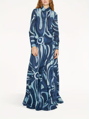 Abstract Print Two Piece Skirt Set Button Front Shirt & Maxi Length Skirt