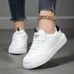 Women's Lace Up Solid Sneakers Low Round Toe Non-Slip Casual Outdoor Shoes