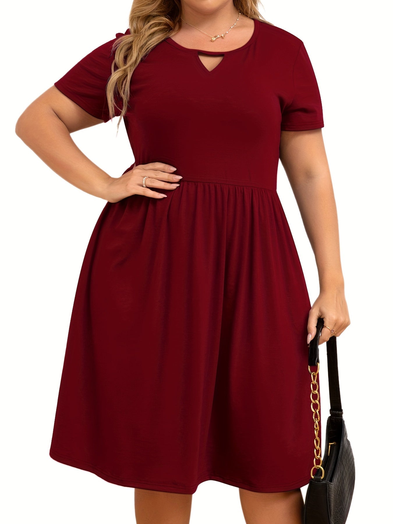 Casual Cut Out Short Sleeve Solid Dress with Pockets