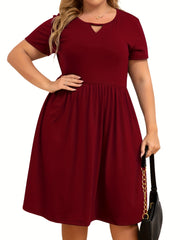 Casual Cut Out Short Sleeve Solid Dress with Pockets