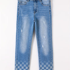 Girls Ripped Plaid Skinny Jeans