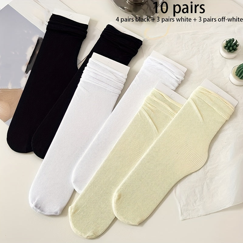 10 Pairs Women's Solid Mid Tube Socks Comfy Breathable Stockings