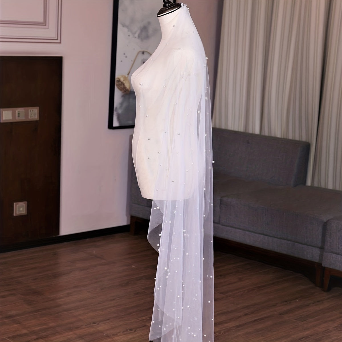 Baroque Wedding Veil With Comb Bride Cathedral Veil Faux Pearl