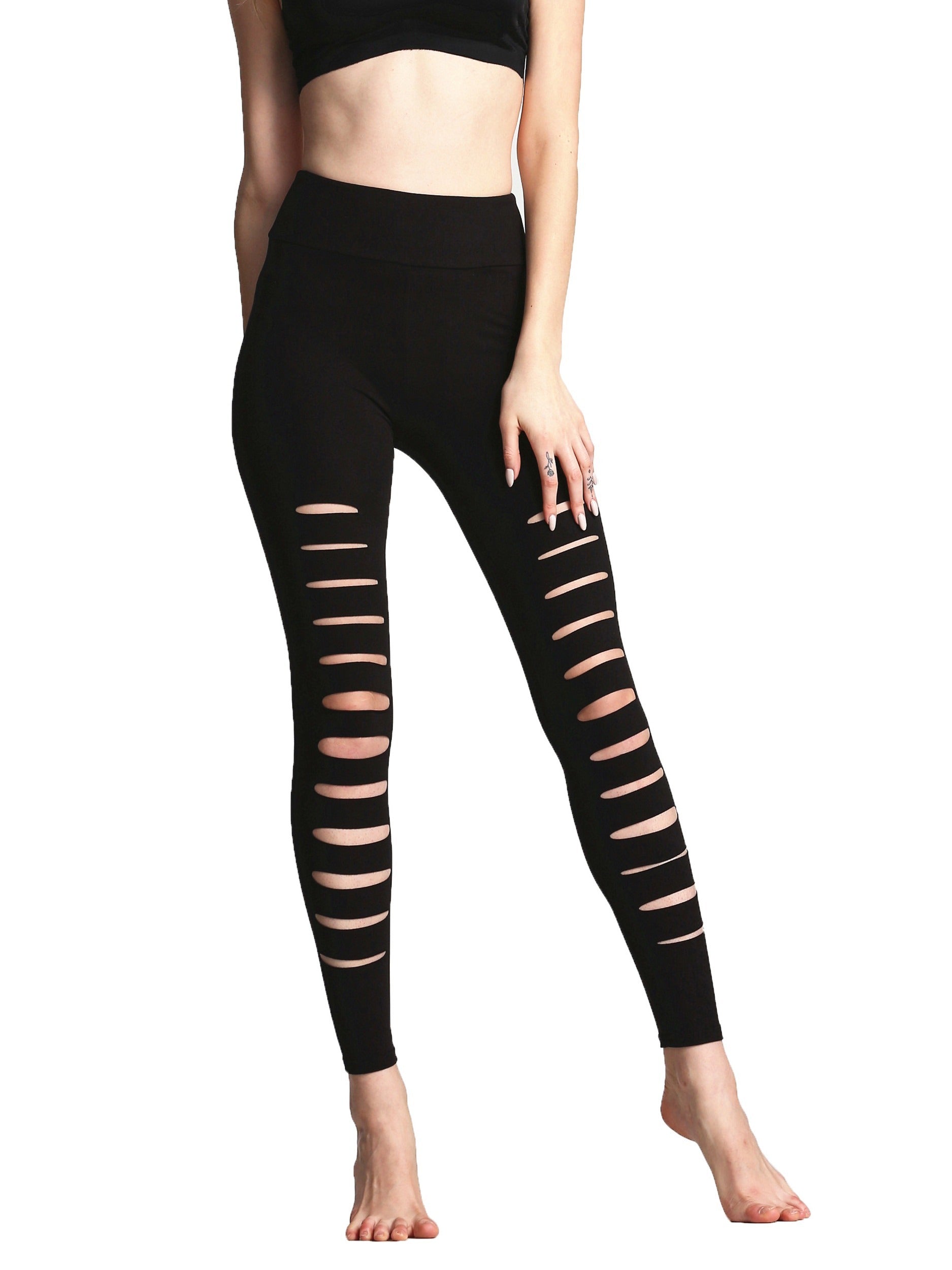 High Waisted Ripped Skinny Leggings for Women - Stretchy and Stylish