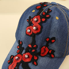Plum Blossom Patch Baseball Cap Denim Sunshade Dad Hat