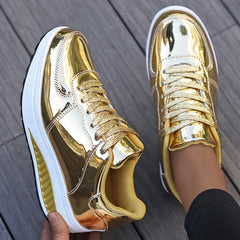 Women's Metallic Wedge Sneakers Platform Shoes Height Increased