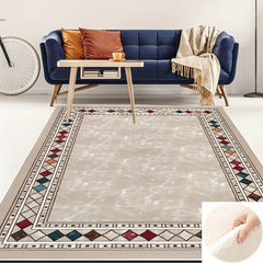 Vintage Washable Area Rug Gem Bordered Print Floor Cover Large Carpet