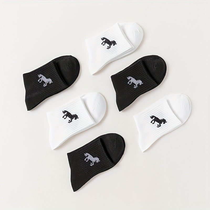 6 Pairs Horse Pattern Ribbed Socks Women's Stockings
