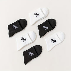 6 Pairs Horse Pattern Ribbed Socks Women's Stockings