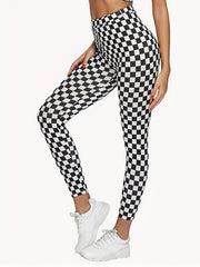 Plaid Print Skinny Leggings High Waist Stretchy Leggings Women's Clothing