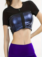 Zipper Shaping Short Sleeve Tops Waist Trainer Tummy Control Slimmer Top