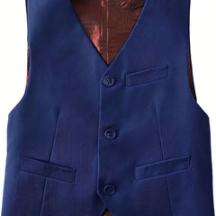 Boys Formal Sleeveless Vest Button Down Solid Vest For Party