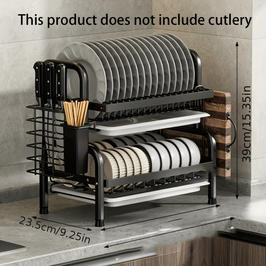 2 Tier Dish Drying Rack with Drain Board Hooks for Countertops