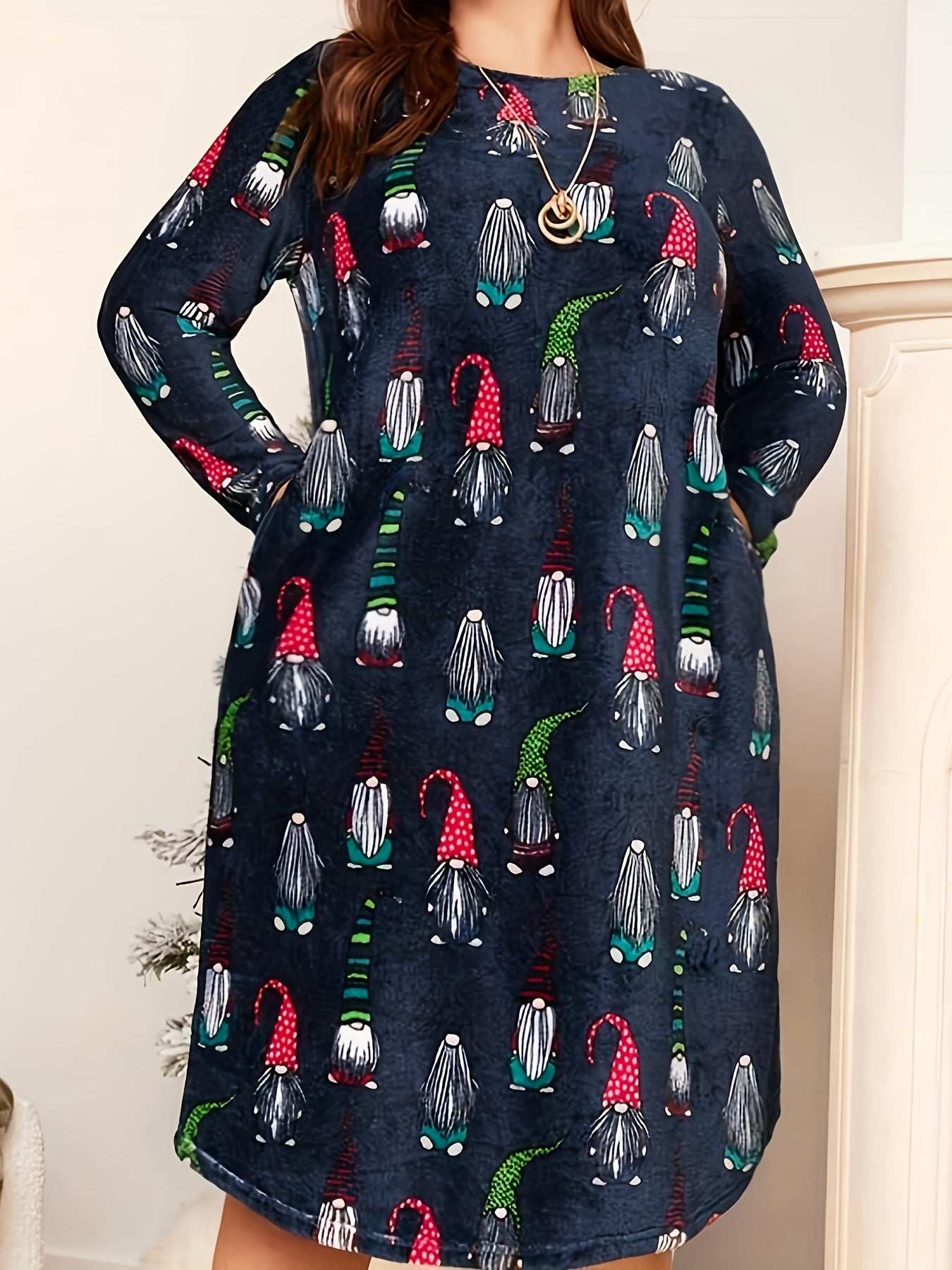 Christmas Casual Dress Women's Plus Graphic Print Long Sleeve Dress