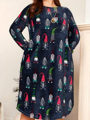 Christmas Casual Dress Women's Plus Graphic Print Long Sleeve Dress