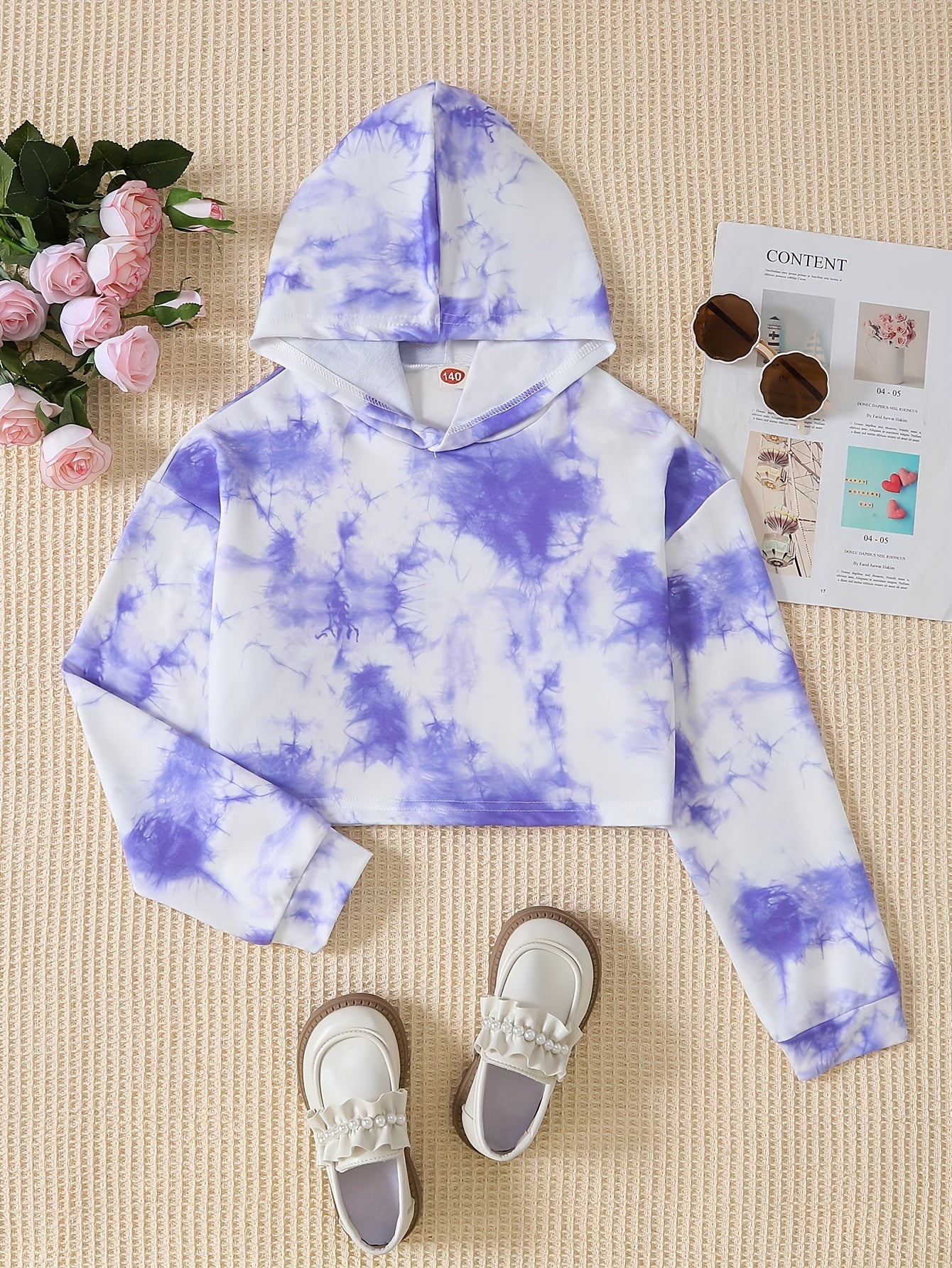 Girls Crop Hoodie Letter Print Pullover Sweatshirt Kids Clothes