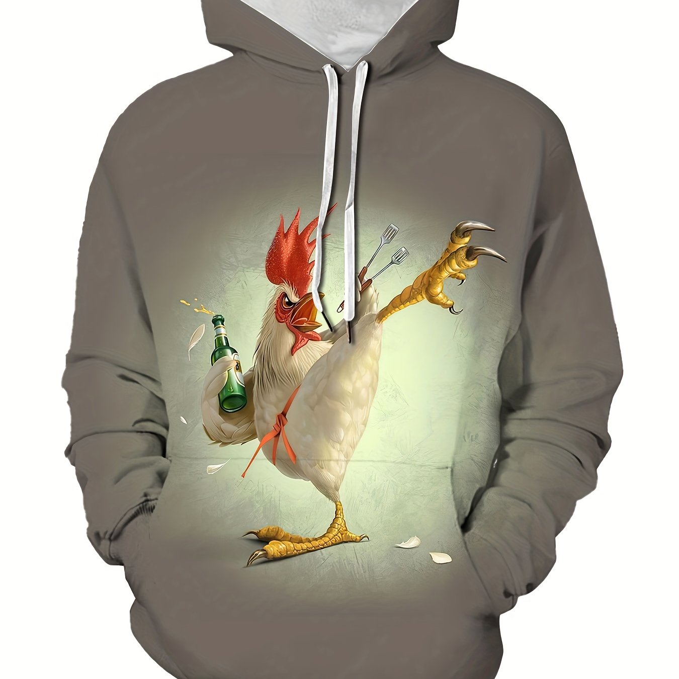 Men's Rooster Pattern 3D Print Hooded Sweatshirt Sports Top