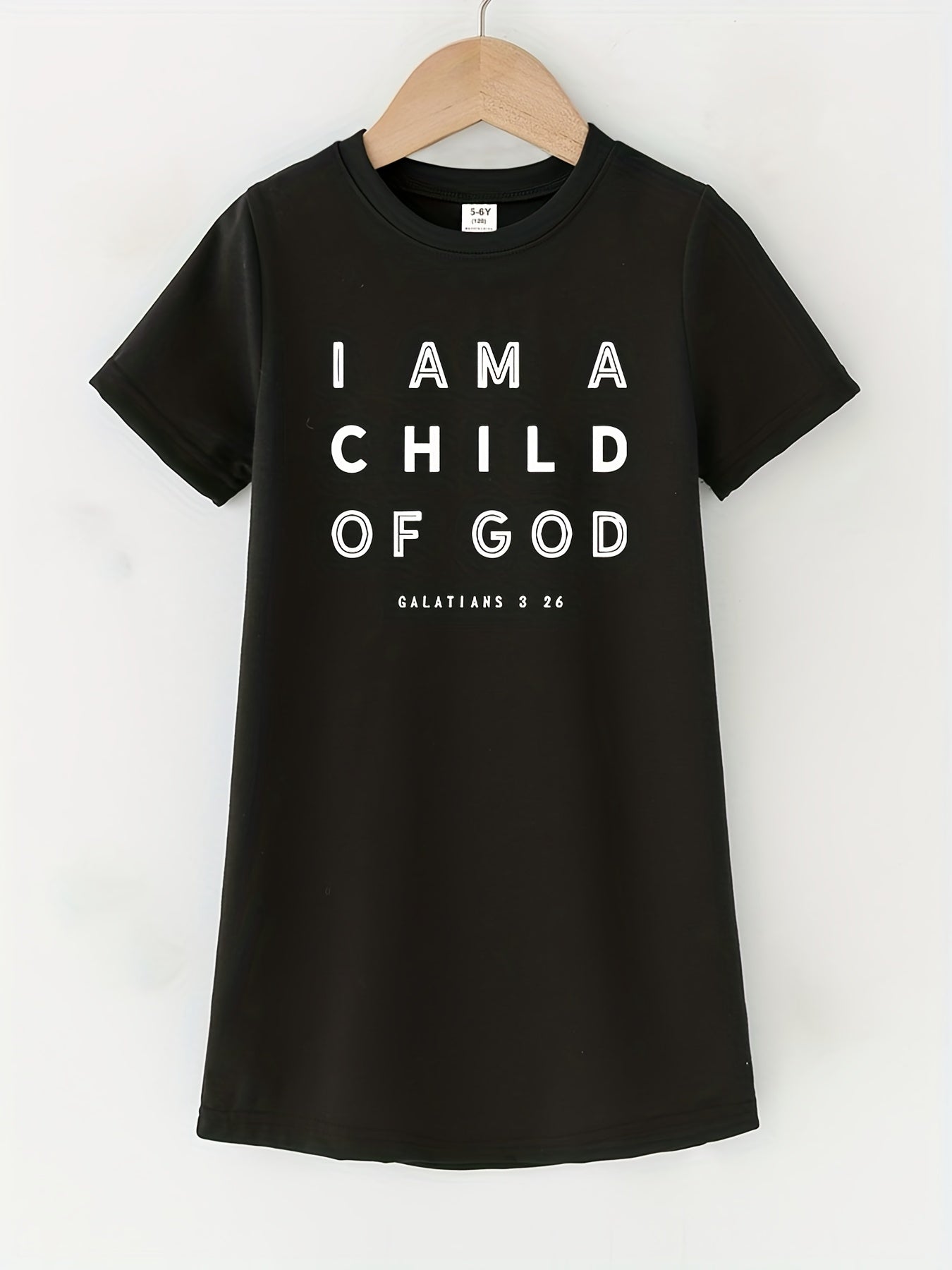 Toddler Girls Crew Neck I'm Child Of God Print T Shirt Dress Kids Summer Clothes