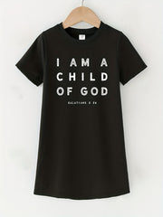 Toddler Girls Crew Neck I'm Child Of God Print T Shirt Dress Kids Summer Clothes