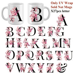 27pcs UV DTF Dusty Rose Floral Alphabet Cup Wraps Stickers Self Adhesive Decals