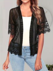 Floral Lace Sleeve Cover Up Cardigan Sheer Vacation Style Blouse