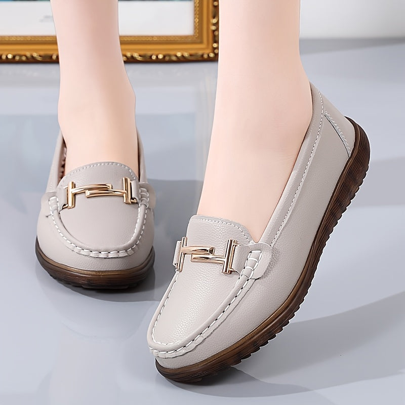 Women's Plush Lined Wedge Loafers Metal Buckle Flats Slip On Shoes