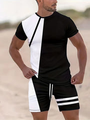 Men's 2Pcs Casual Crew Neck T-shirt & Drawstring Shorts Set
