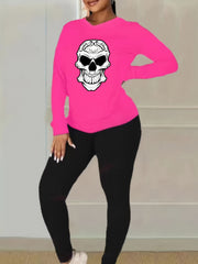 Women's Plus Size Skull Print Top & Leggings Set