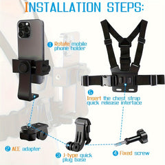 Universal Cell Phone Chest Harness Strap Holder Smartphone POV Video Clip