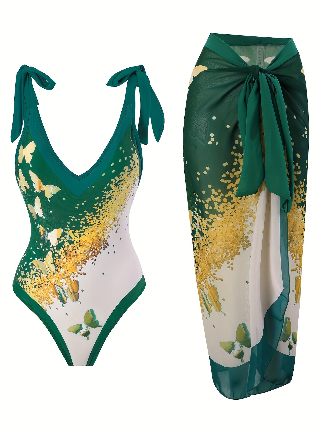 Butterfly Print Tie Shoulder Backless Swimsuit Cover Up