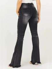 Water Ripple Embossed Bootcut Jeans Grey Wide Legs
