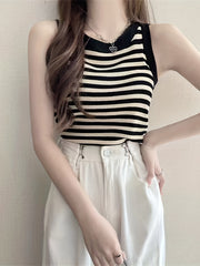 Striped Print Tank Top Casual Crew Neck Sleeveless Top