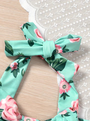 2pcs Baby Girls Bowknot Floral Halter Top & Shorts Swimsuit Bikini Set