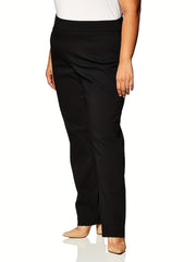 Women's Plus Solid High Rise Straight Leg Trousers With Pockets
