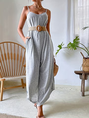 Solid Spaghetti Wide Leg Jumpsuit Backless Sleeveless Casual Summer Jumpsuit