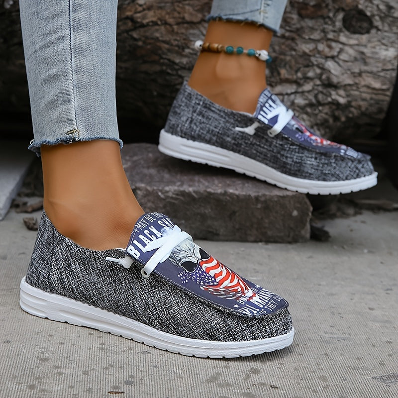 Women's Skull & Flag Print Canvas Shoes Casual Lace Up Outdoor Shoes