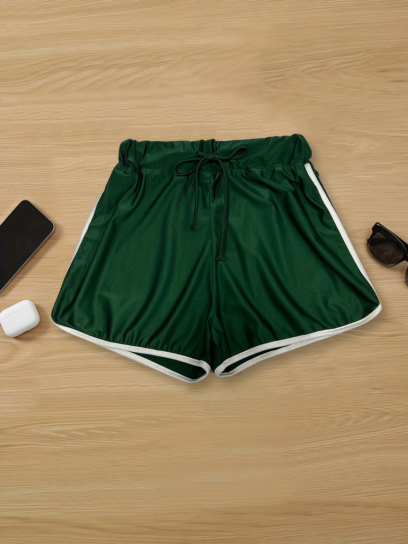 Drawstring Contrast Trim Shorts for Women